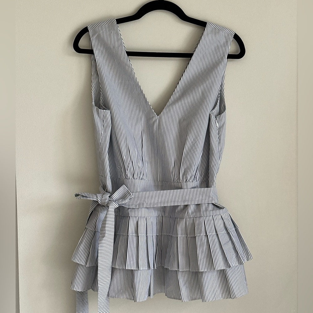 MARNI Striped Pleated Peplum Belted Cotton Top — IT 42 (US 6–8) - Picture 2 of 12